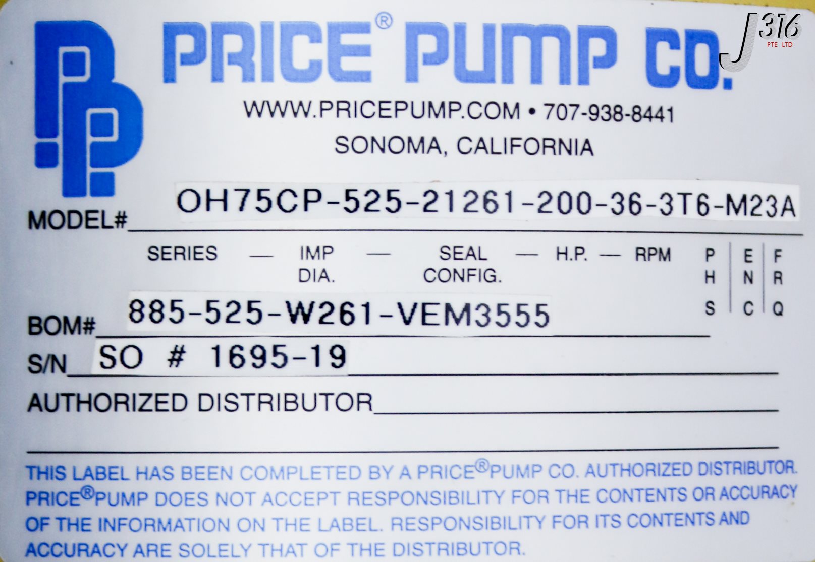 38445 PRICE PUMP CENTRIFUGAL PUMPS (PARTS) OH75CP-525-21261-200-36